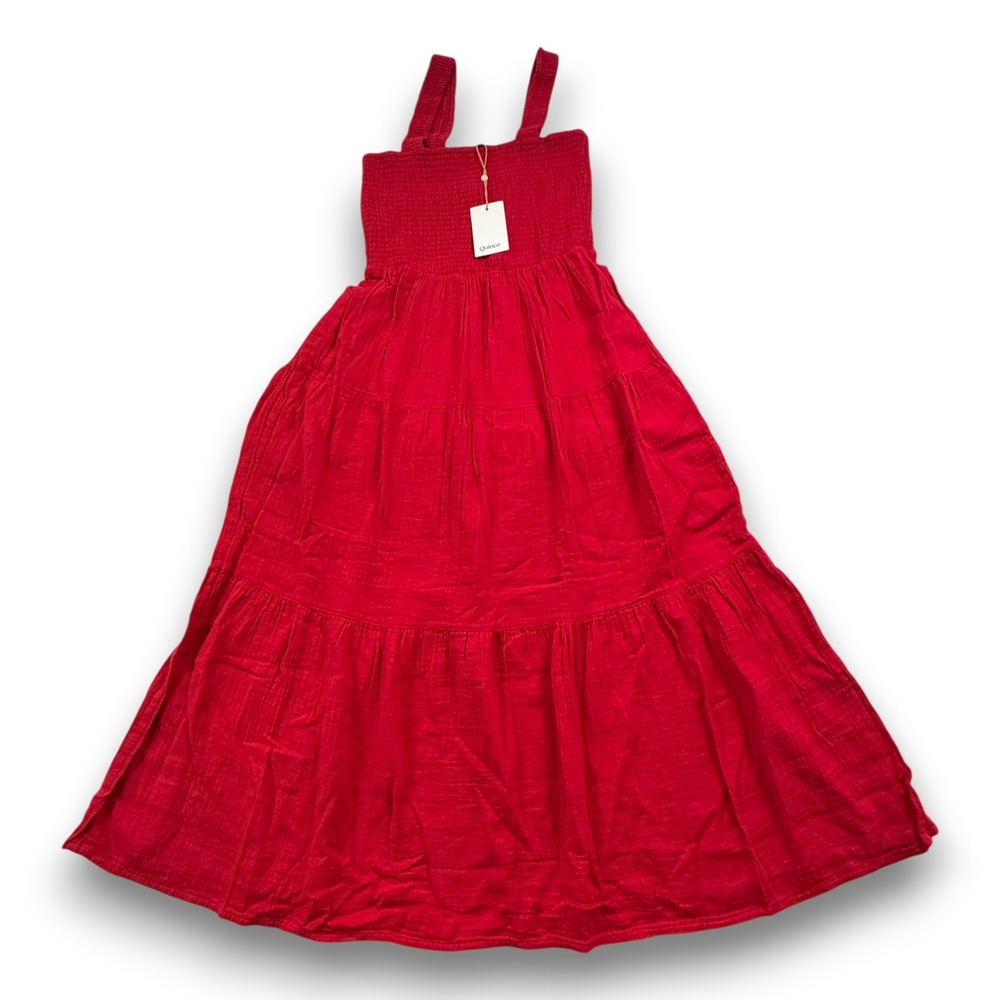 Quince Organic Cotton Gauze Smocked Sleeveless Maxi Dress Wild Cherry Red S